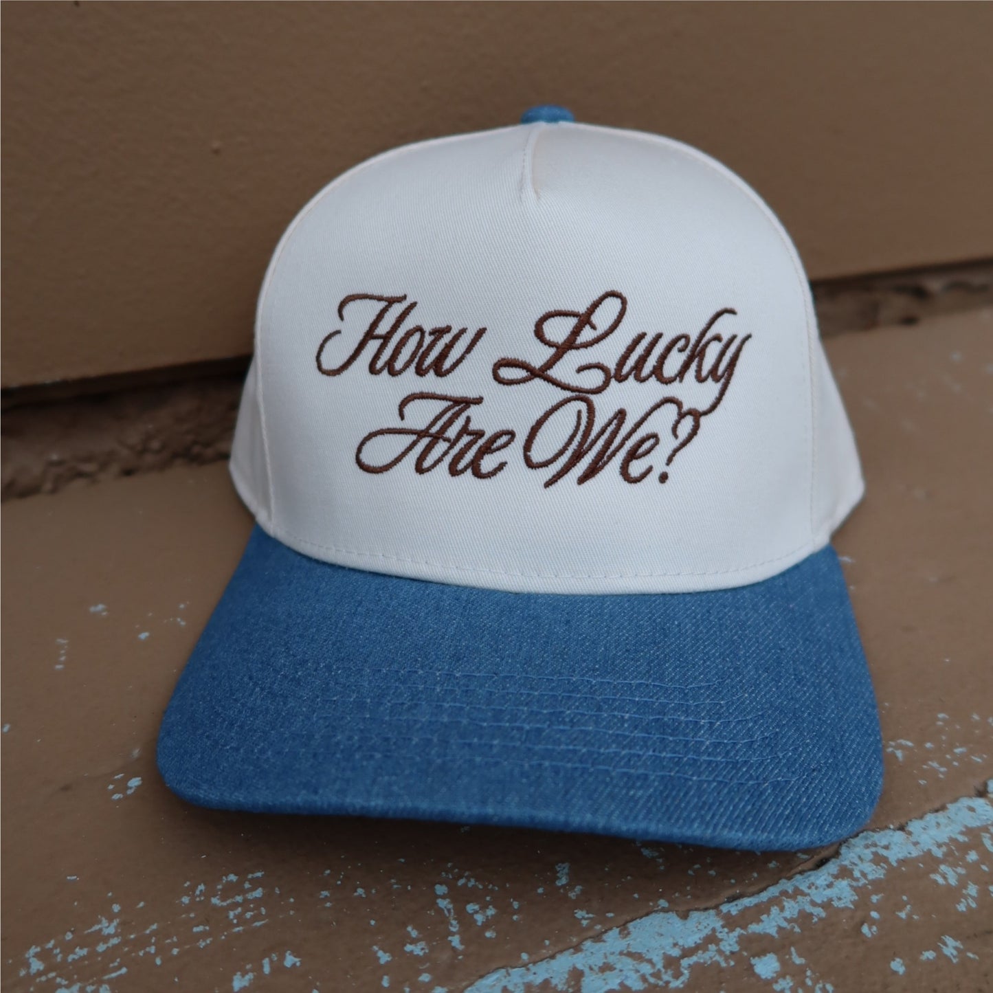How Lucky Are We? Denim Vintage Trucker Hat