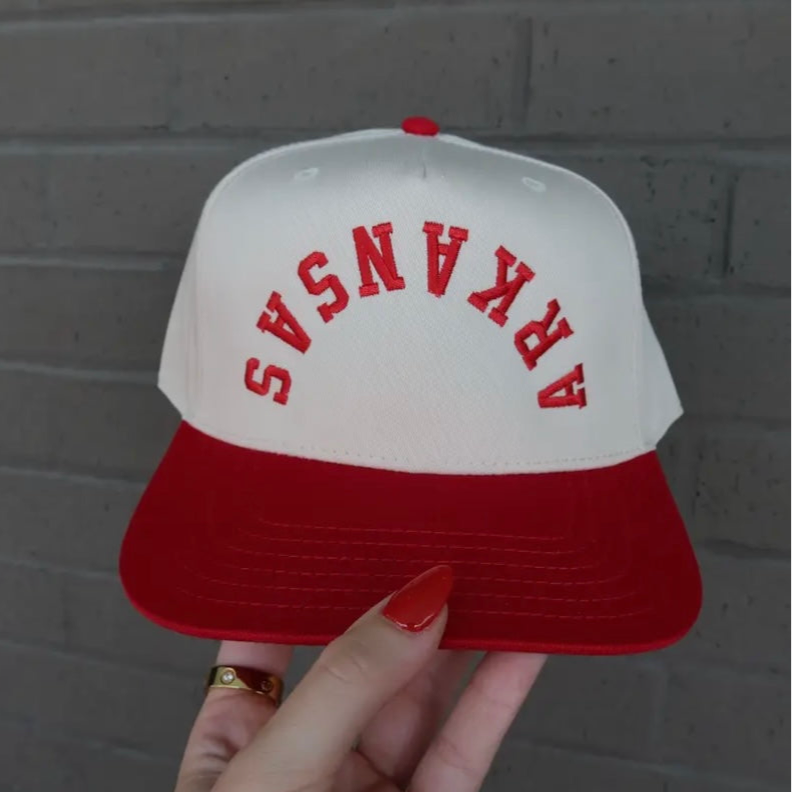 Arkansas Upside Down Embroidered Vintage Trucker Hat