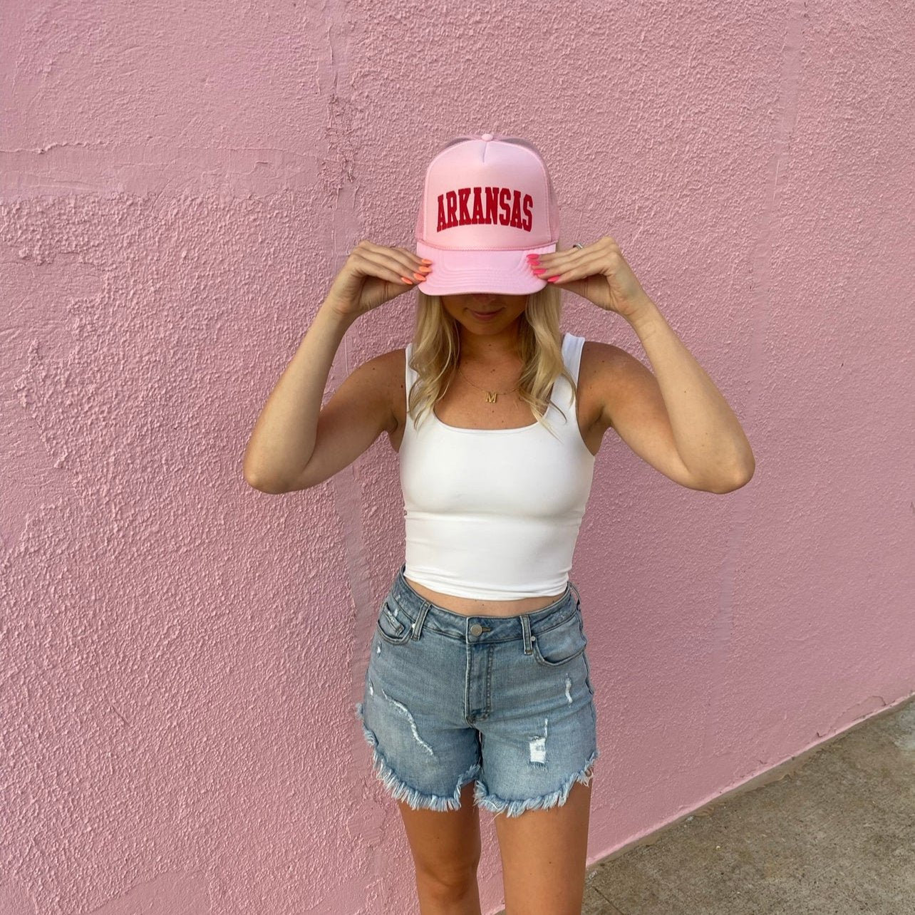 Arkansas Puff Print Soft Pink Trucker Hat