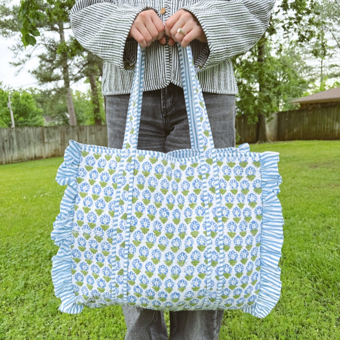 Capri Ruffle Quilted Tote Bag