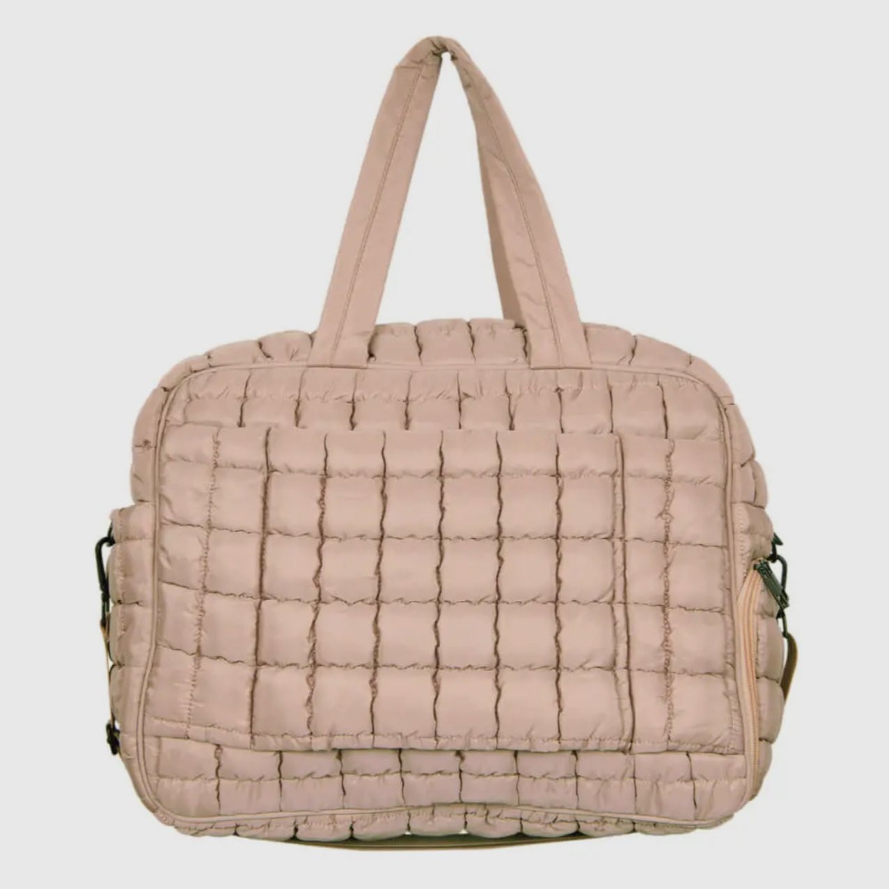 Tan Quilted Duffle Weekender Bag