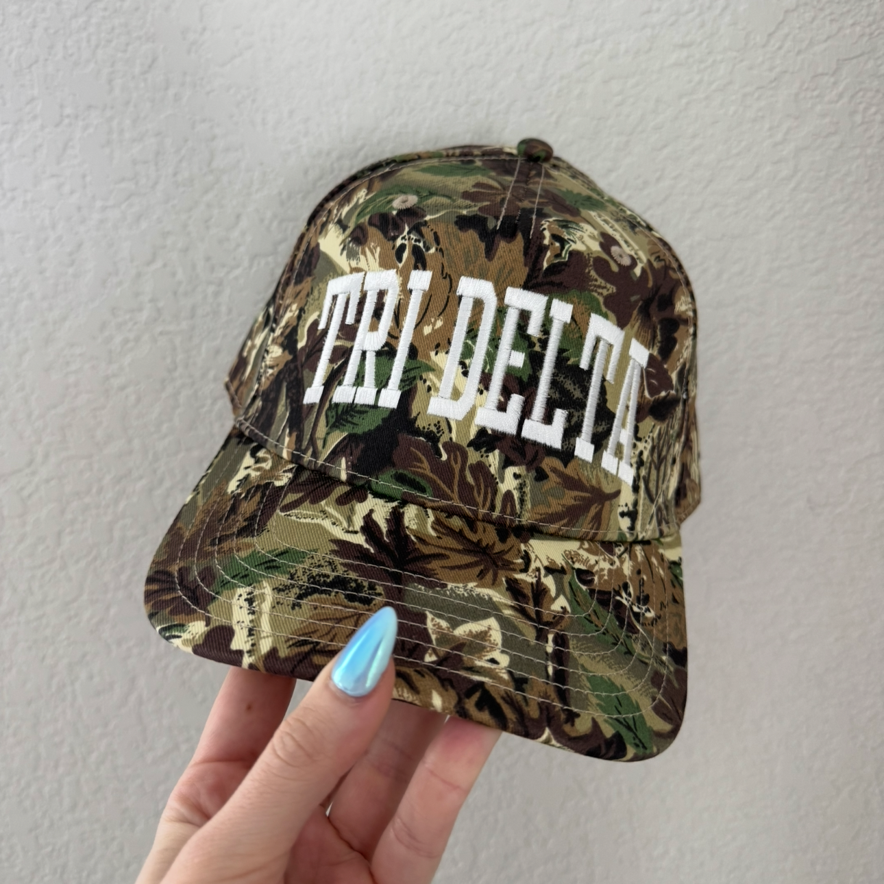 Tri Delta Camo Vintage Trucker Hat- White
