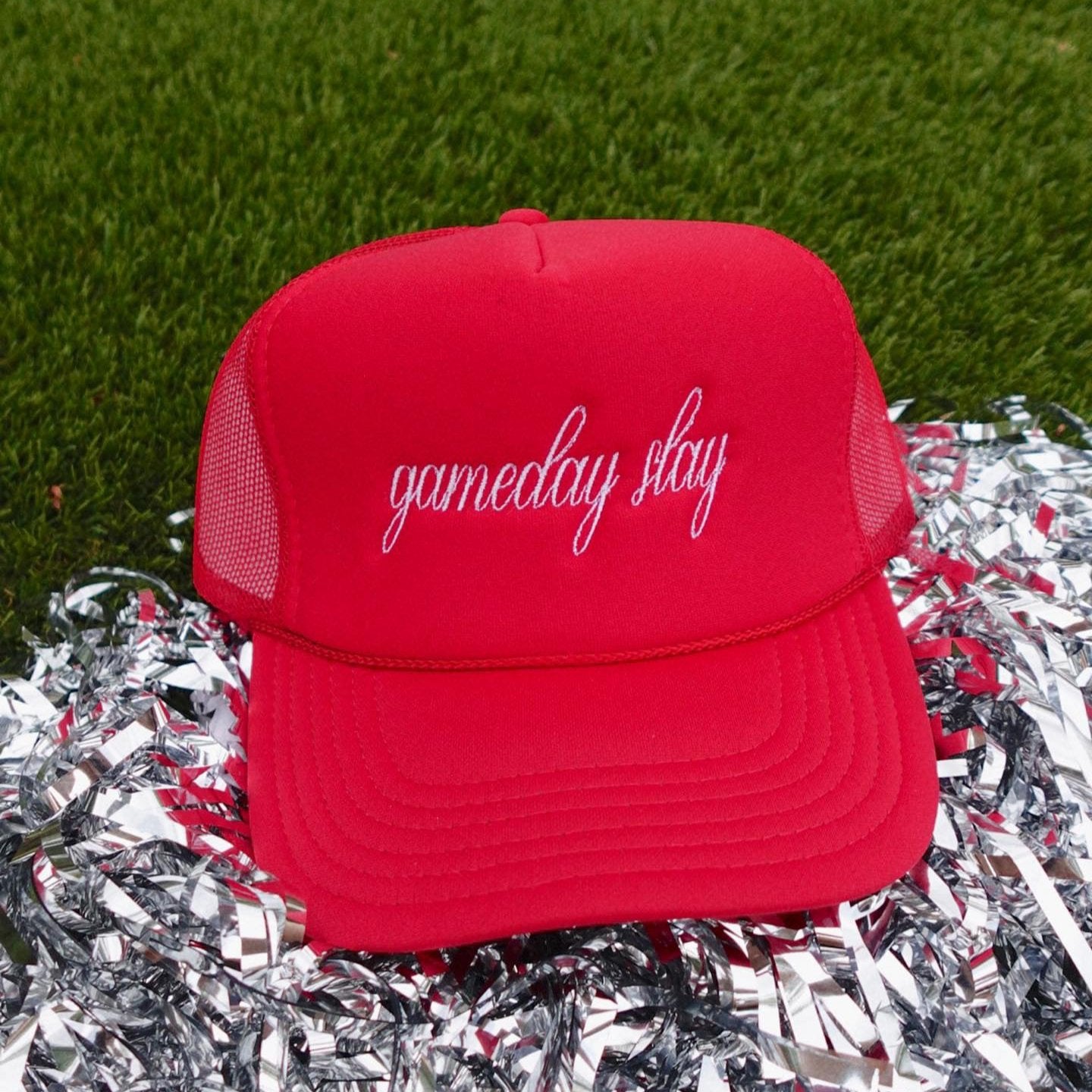 Red Gameday Slay Trucker Hat (Embroidered)