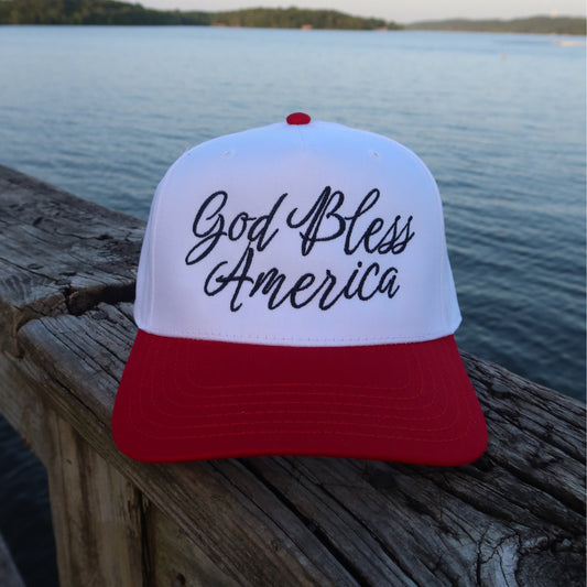 God Bless America Script Vintage Trucker Hat