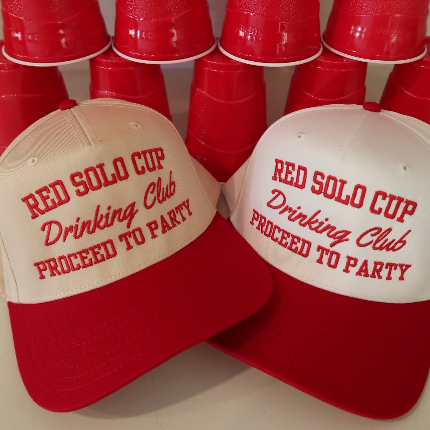 Red Solo Cup Drinking Club- Proceed to Party- Toby Keith Vintage Embroidered Trucker Hat