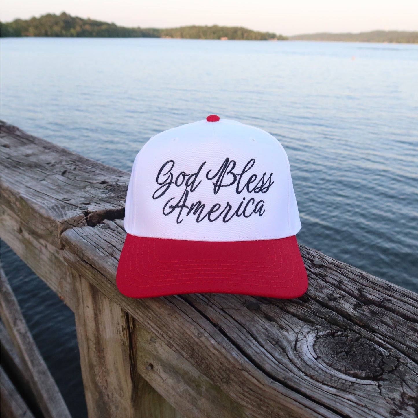 God Bless America Script Vintage Trucker Hat