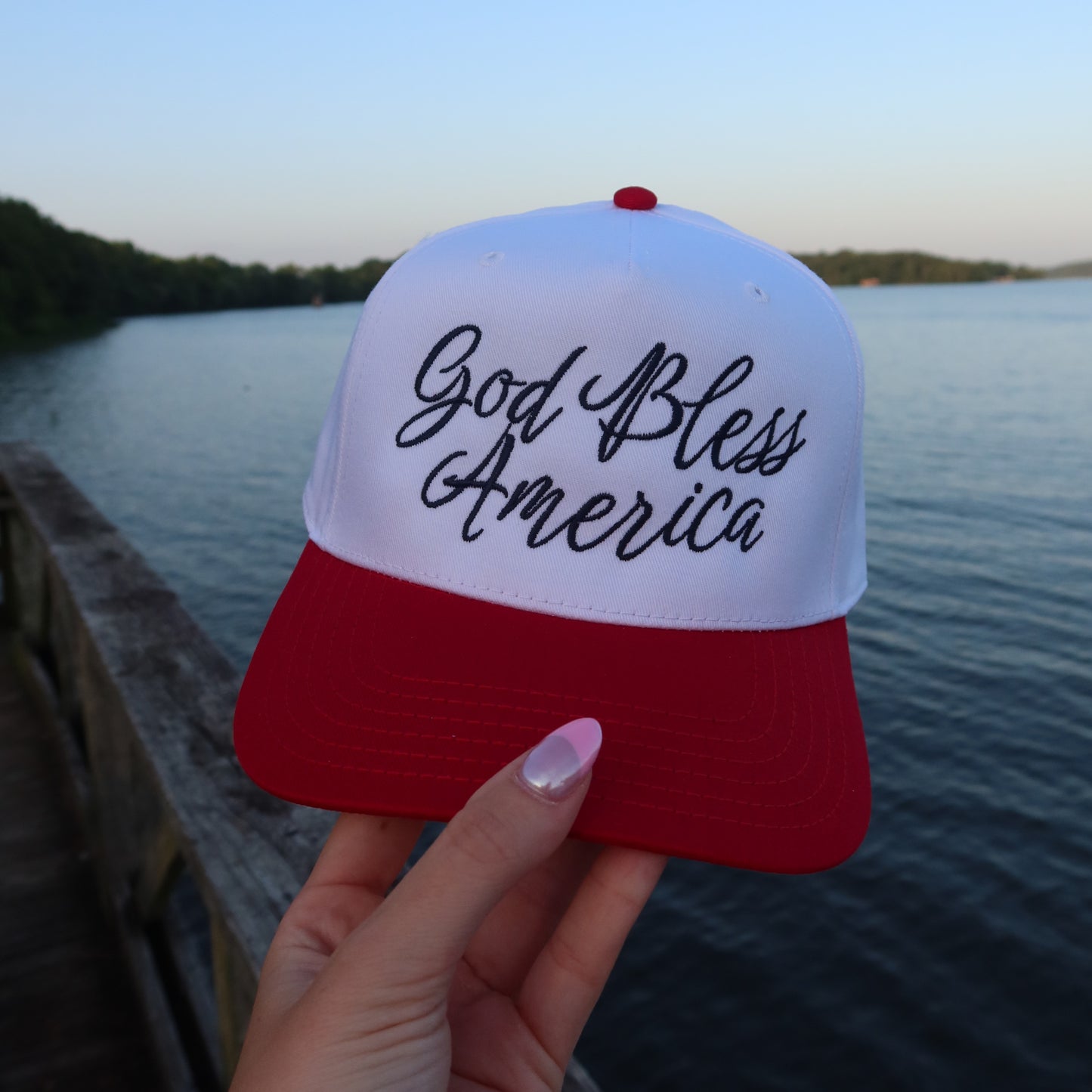 God Bless America Script Vintage Trucker Hat
