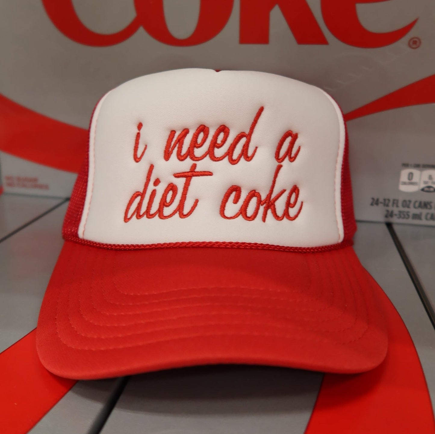 I Need a Diet Coke Embroidered Red/White Trucker Hat