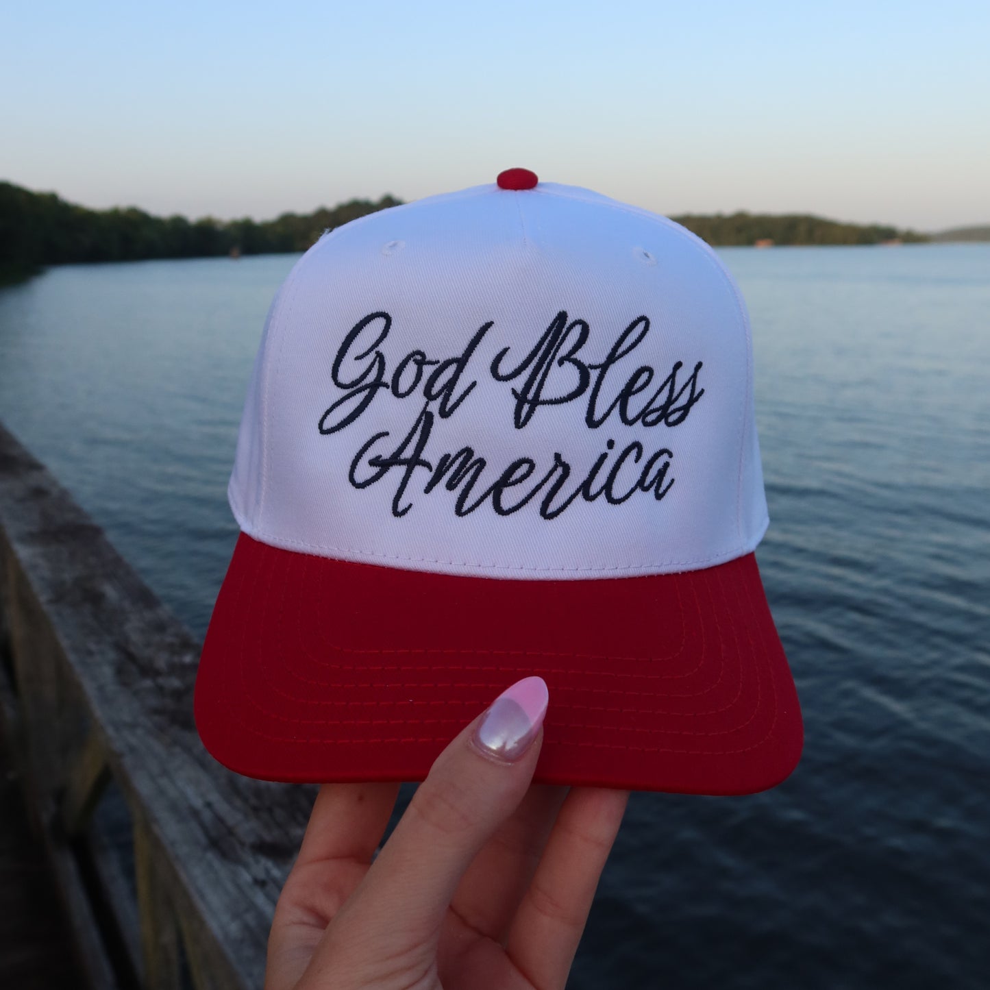 God Bless America Script Vintage Trucker Hat