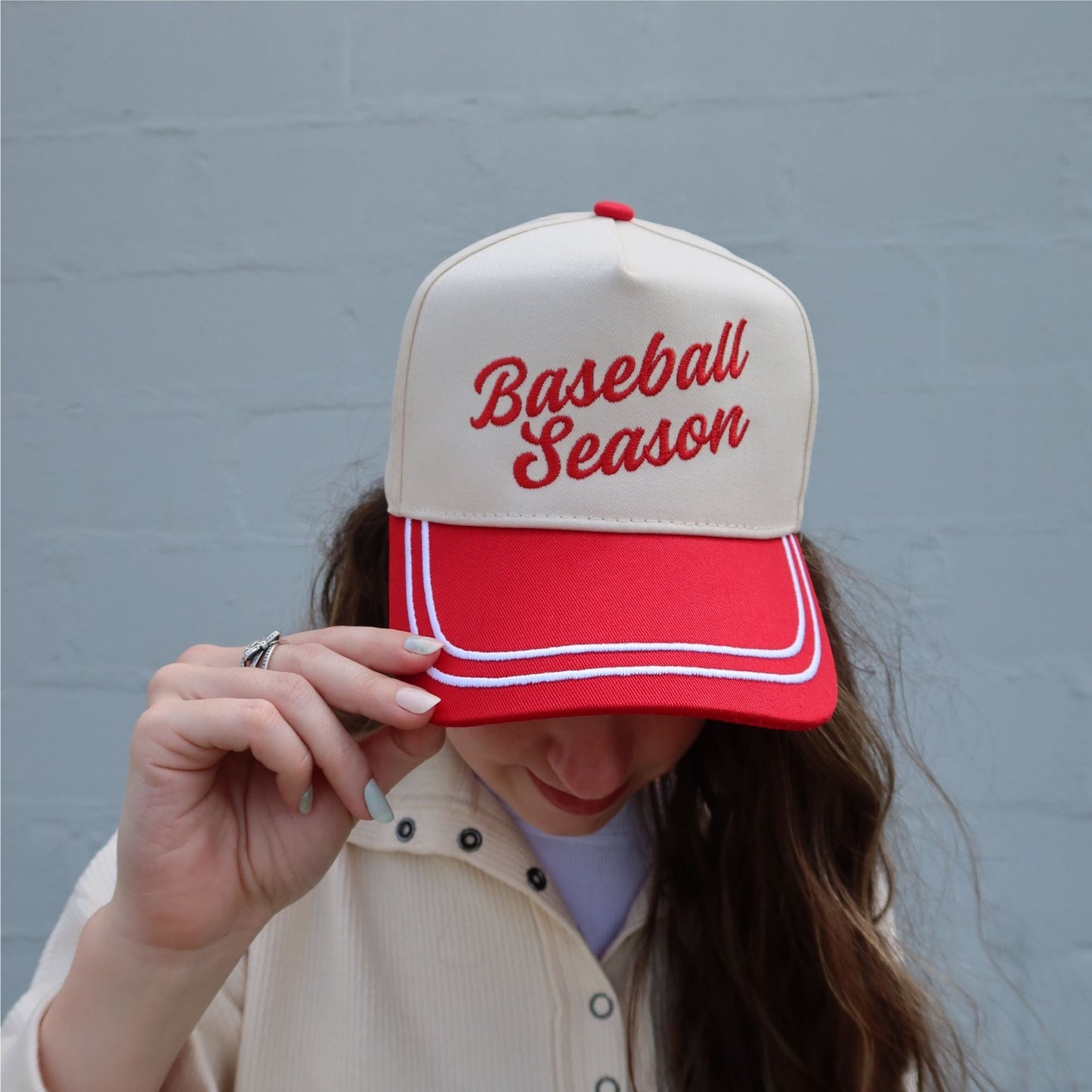 Baseball Season Vintage Trucker Hat- White Trimmed Bill
