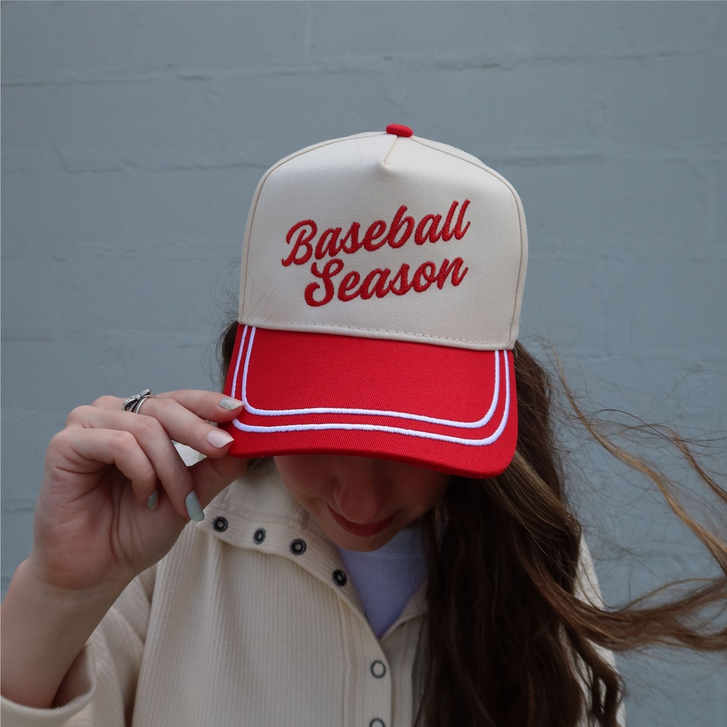 Baseball Season Vintage Trucker Hat- White Trimmed Bill
