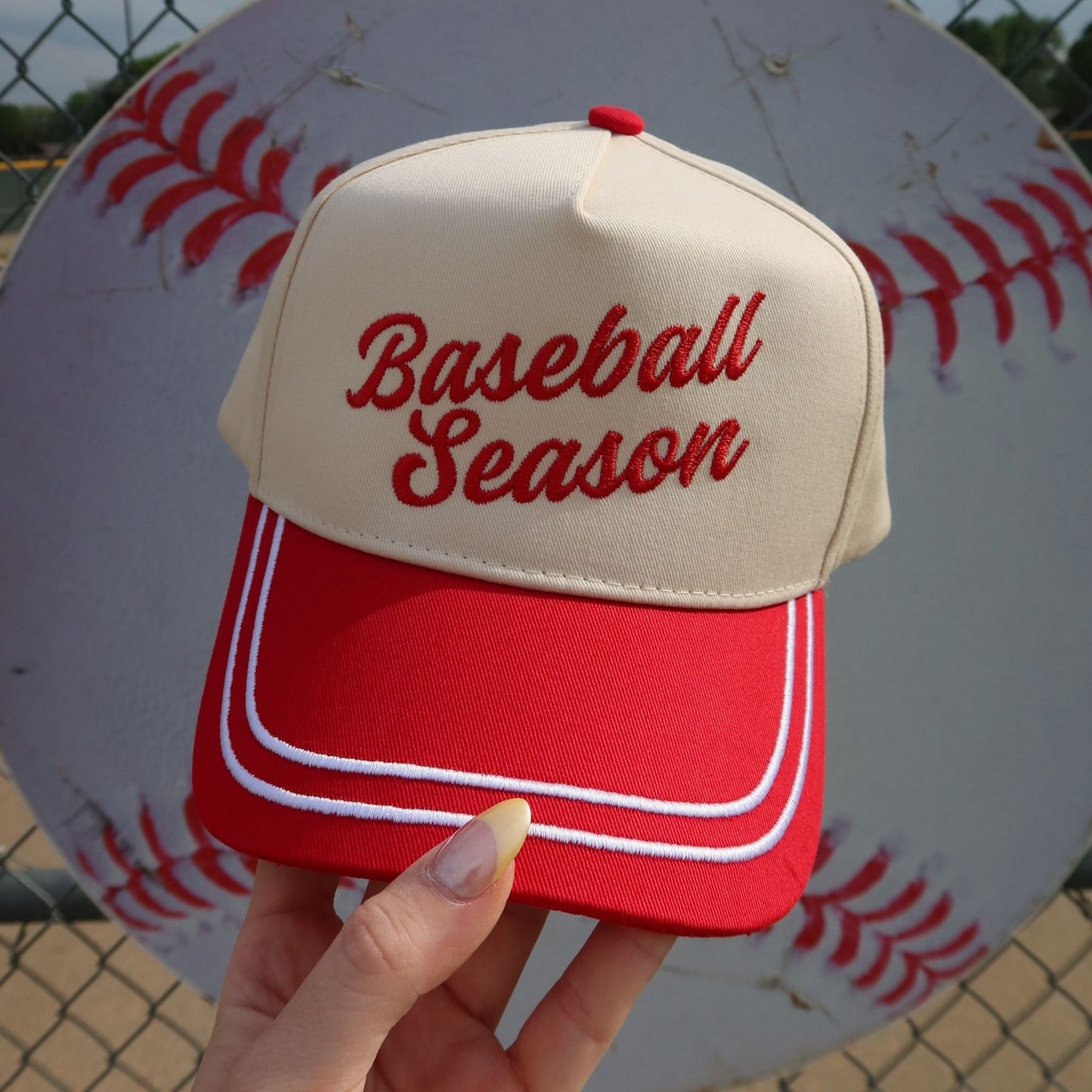 Baseball Season Vintage Trucker Hat- White Trimmed Bill