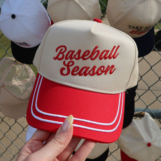 Baseball Season Vintage Trucker Hat- White Trimmed Bill