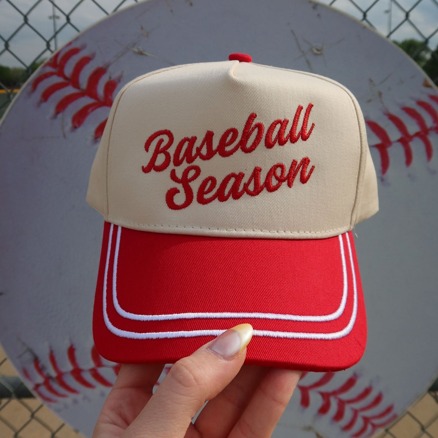 Baseball Season Vintage Trucker Hat- White Trimmed Bill