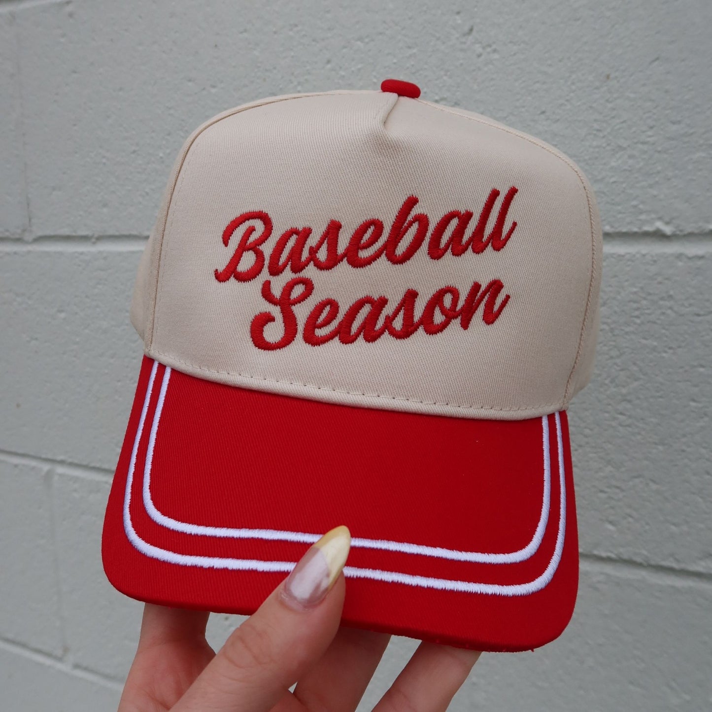 Baseball Season Vintage Trucker Hat- White Trimmed Bill