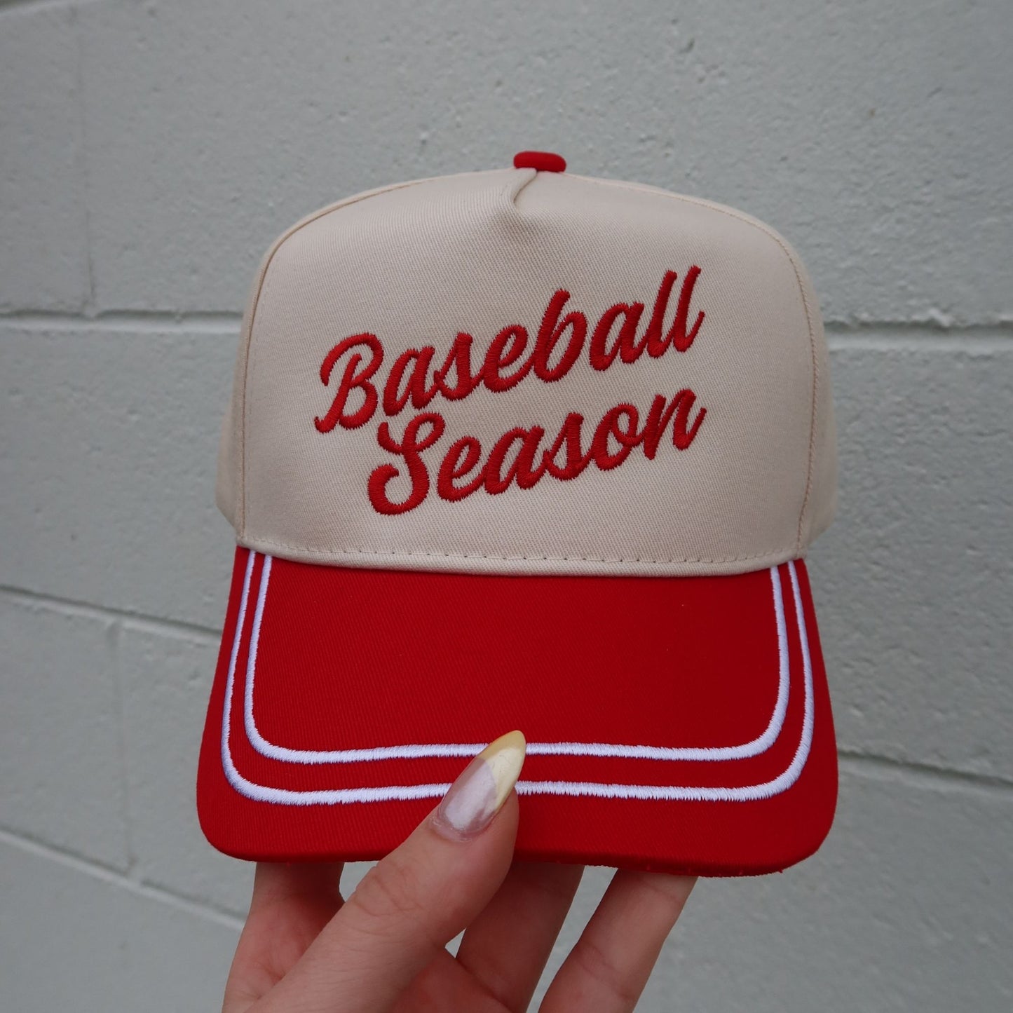 Baseball Season Vintage Trucker Hat- White Trimmed Bill