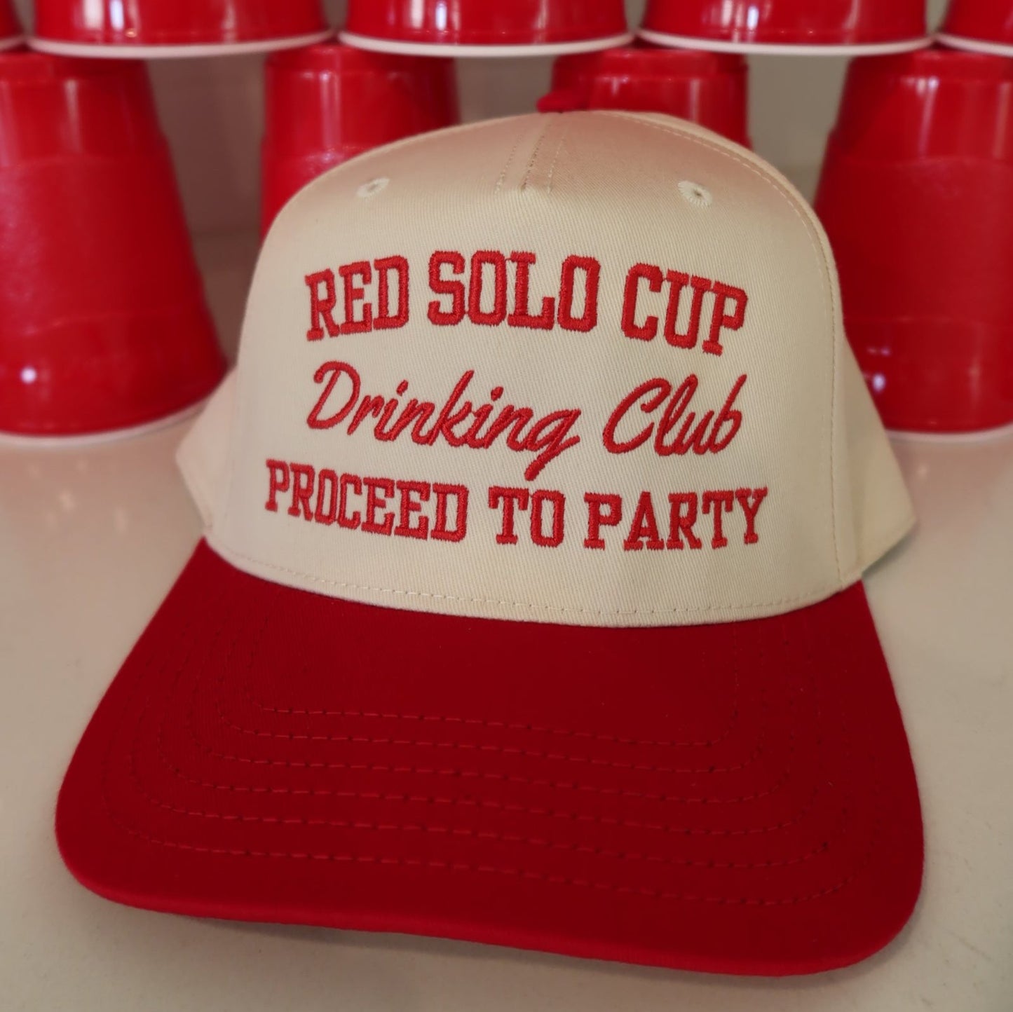 Red Solo Cup Drinking Club- Proceed to Party- Toby Keith Vintage Embroidered Trucker Hat