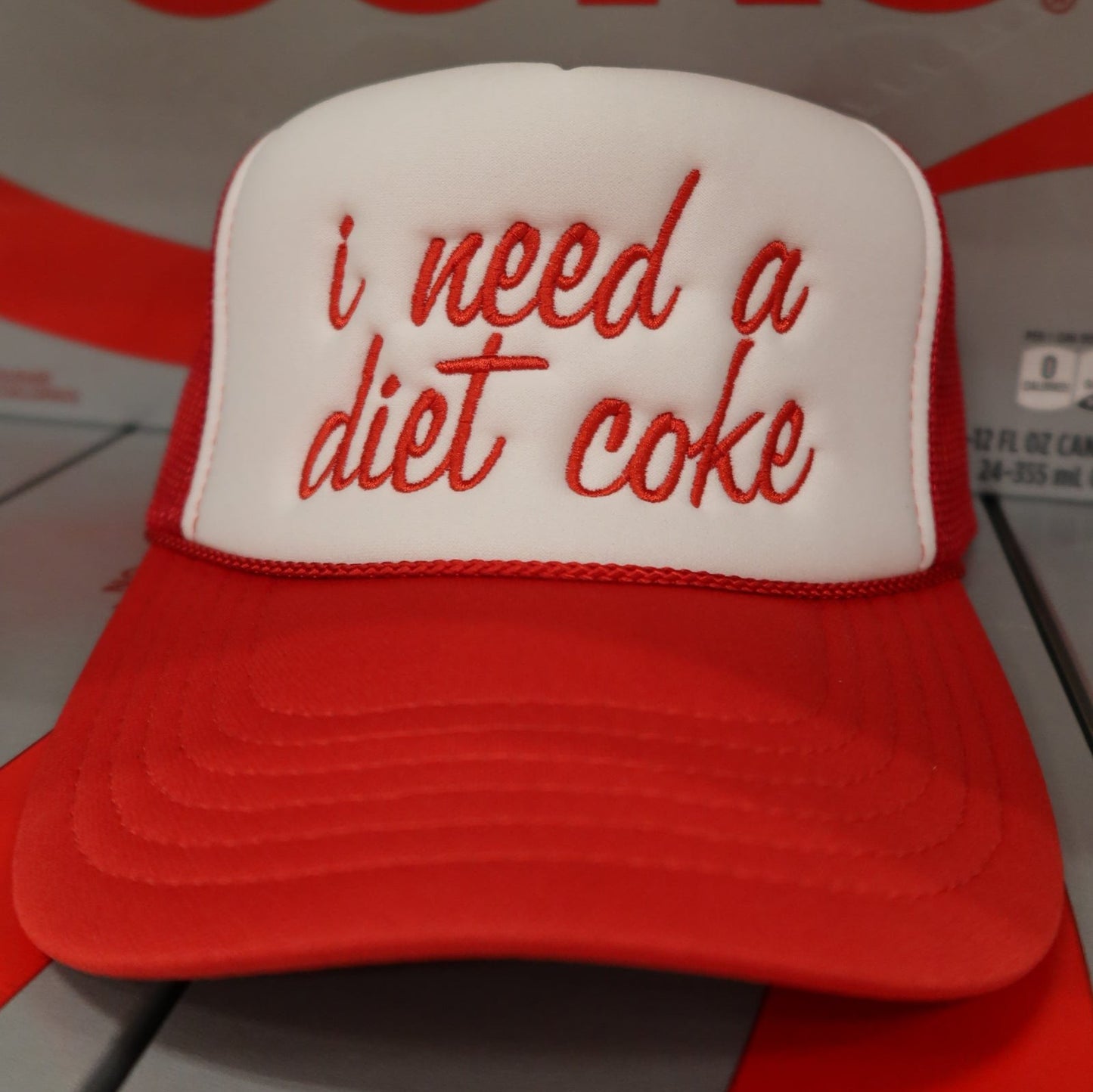 I Need a Diet Coke Embroidered Red/White Trucker Hat