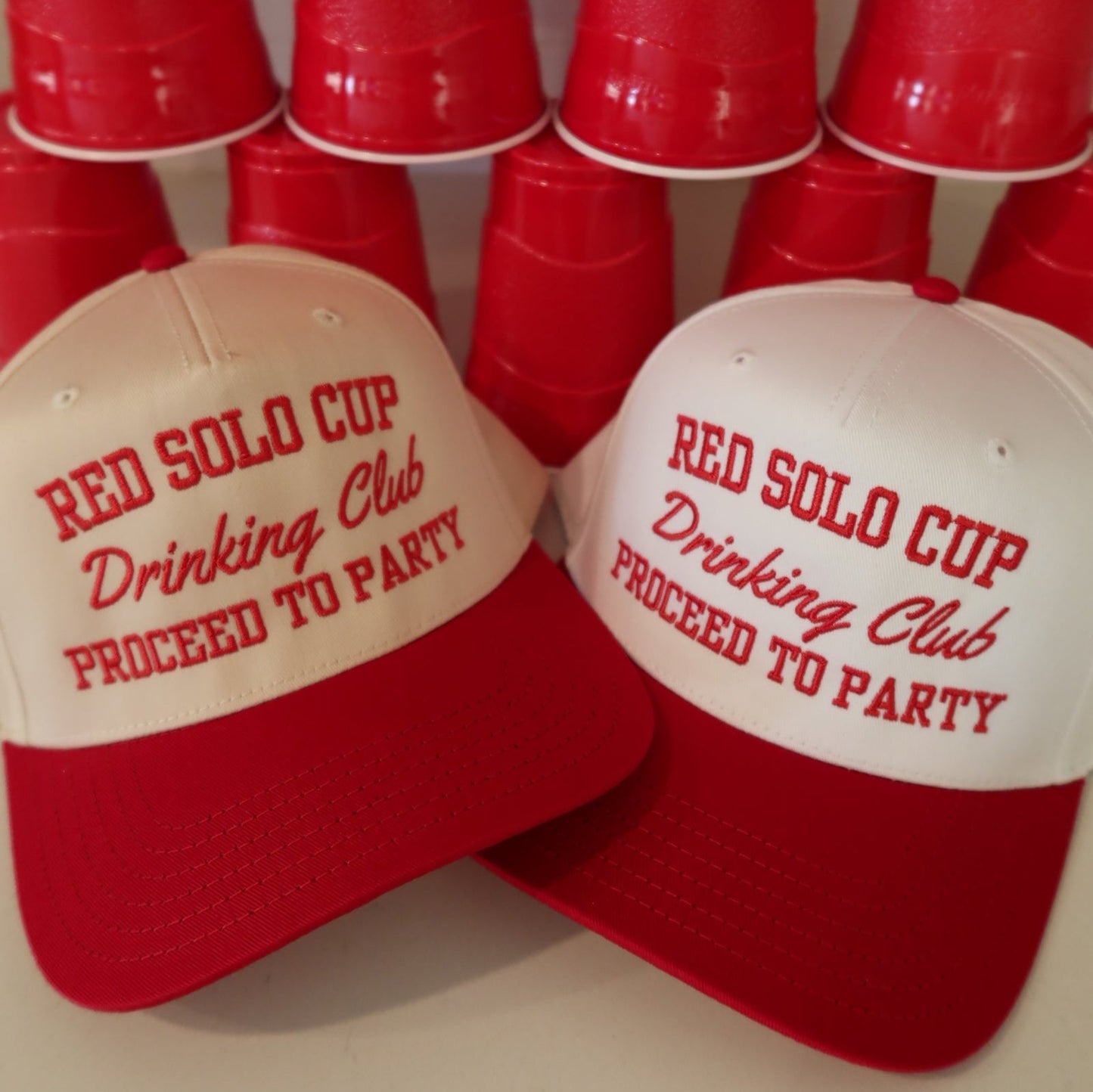 Red Solo Cup Drinking Club- Proceed to Party- Toby Keith Vintage Embroidered Trucker Hat