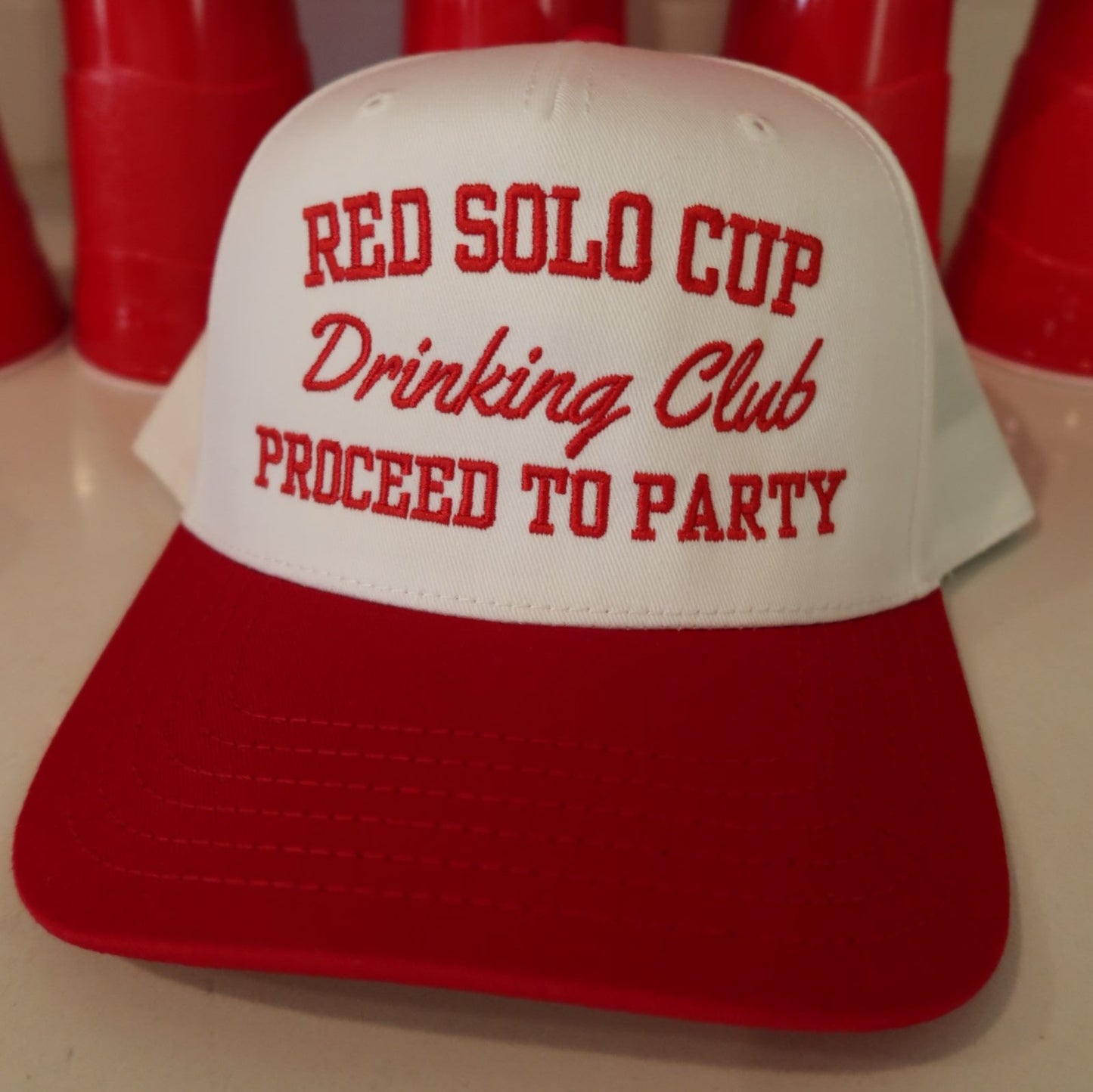 Red Solo Cup Drinking Club- Proceed to Party- Toby Keith Vintage Embroidered Trucker Hat