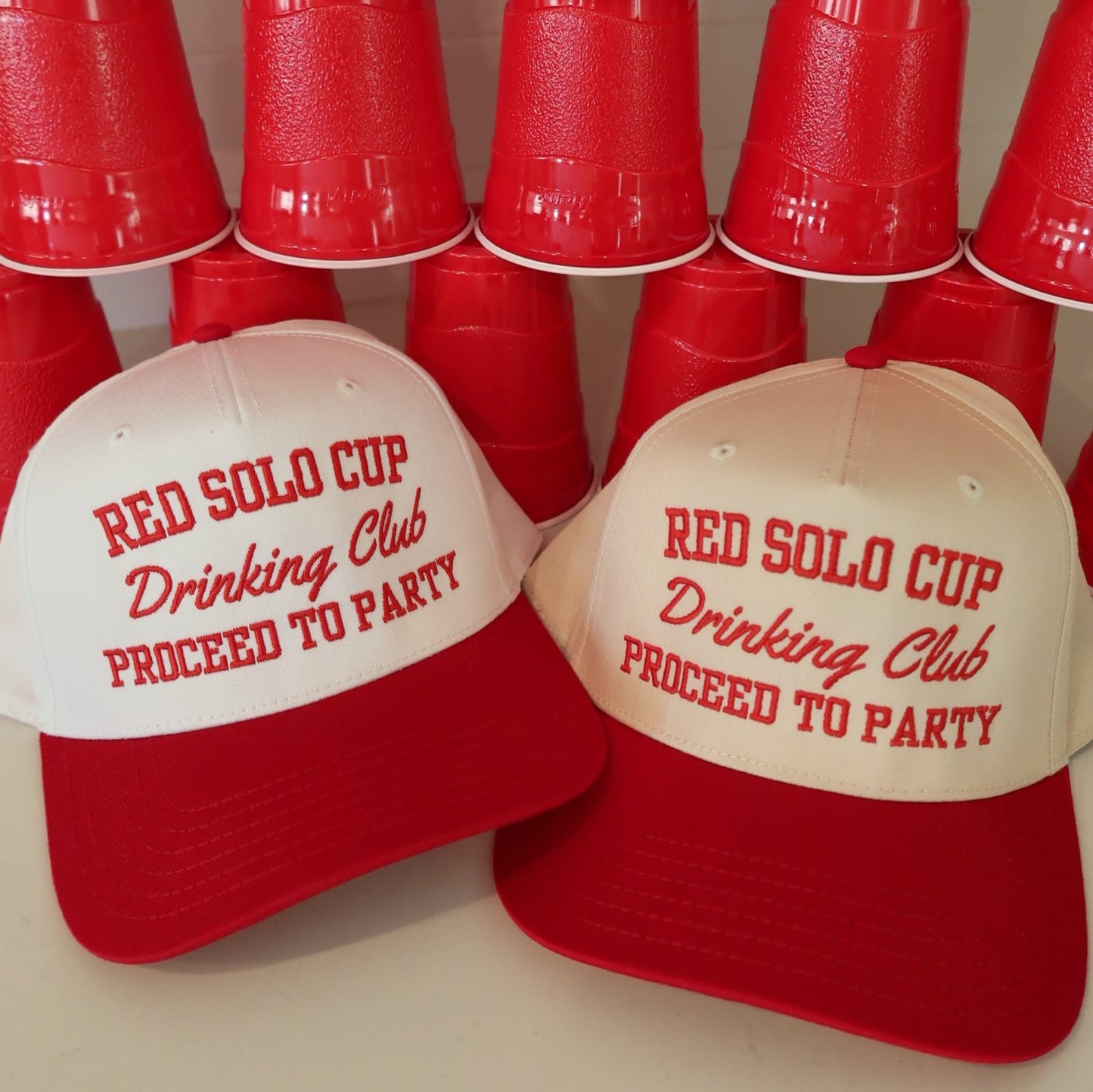 Red Solo Cup Drinking Club- Proceed to Party- Toby Keith Vintage Embroidered Trucker Hat