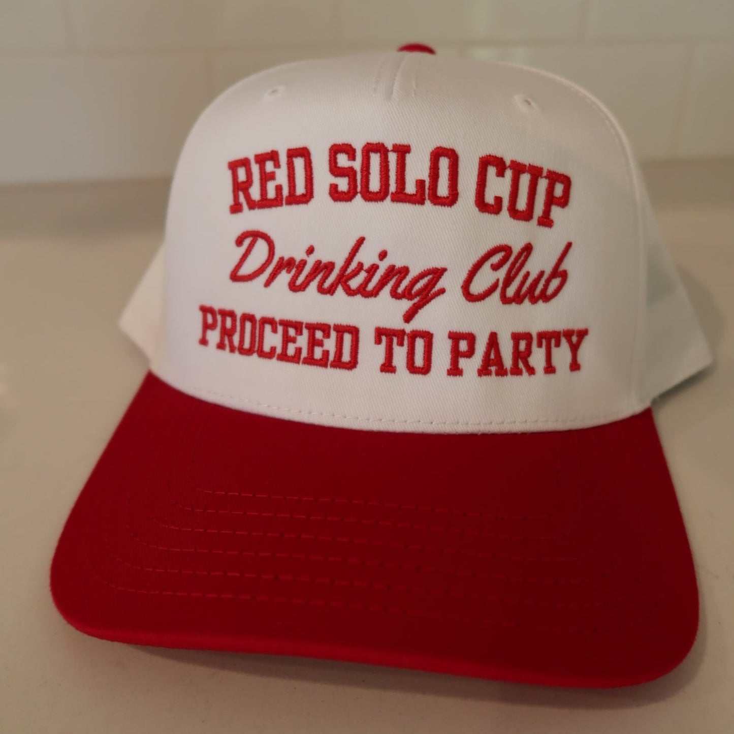 Red Solo Cup Drinking Club- Proceed to Party- Toby Keith Vintage Embroidered Trucker Hat