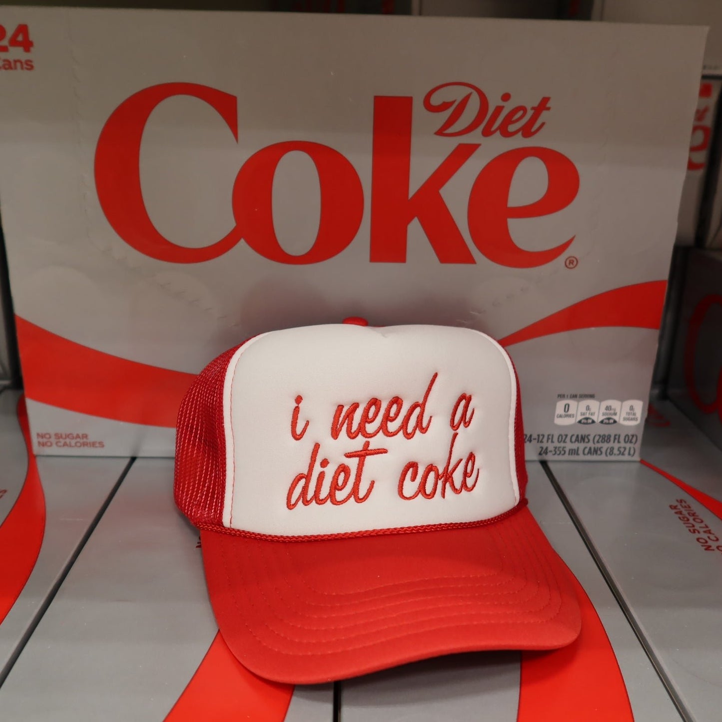 I Need a Diet Coke Embroidered Red/White Trucker Hat