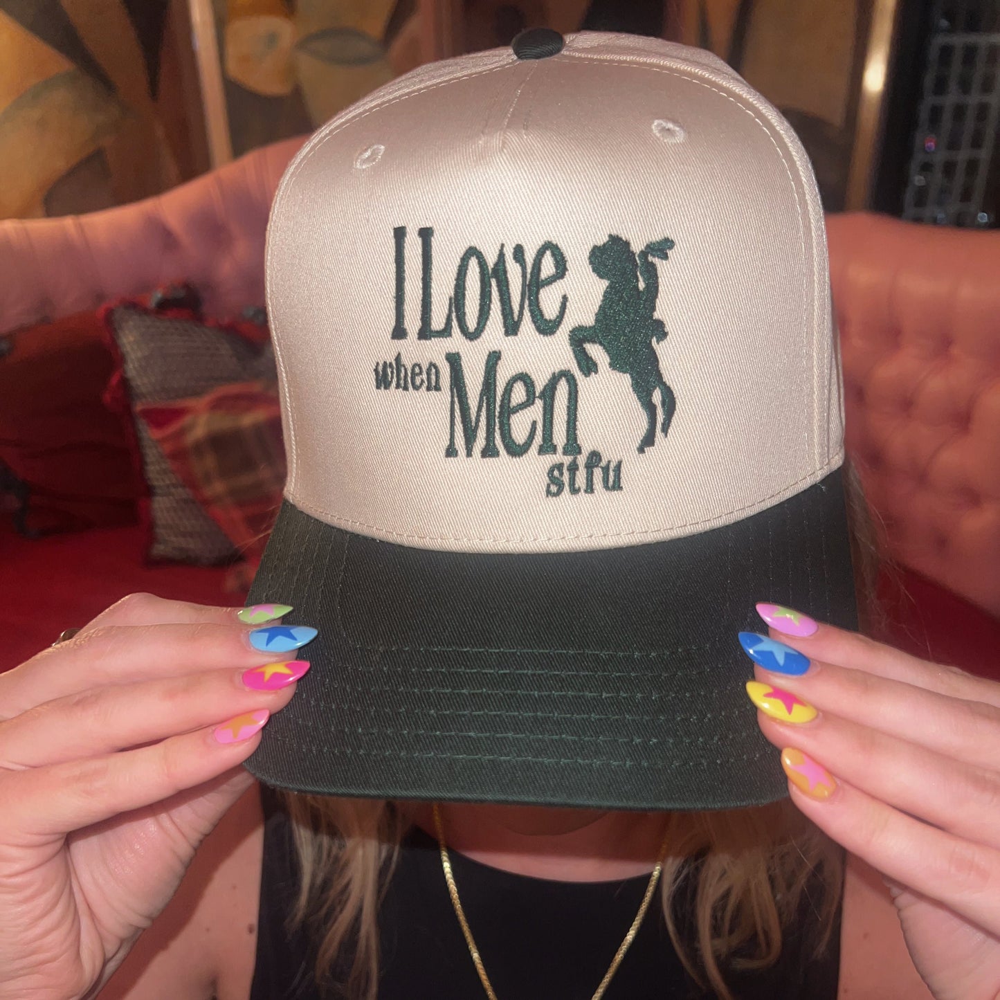 I Love When Men STFU- Green/Cream Vintage Trucker