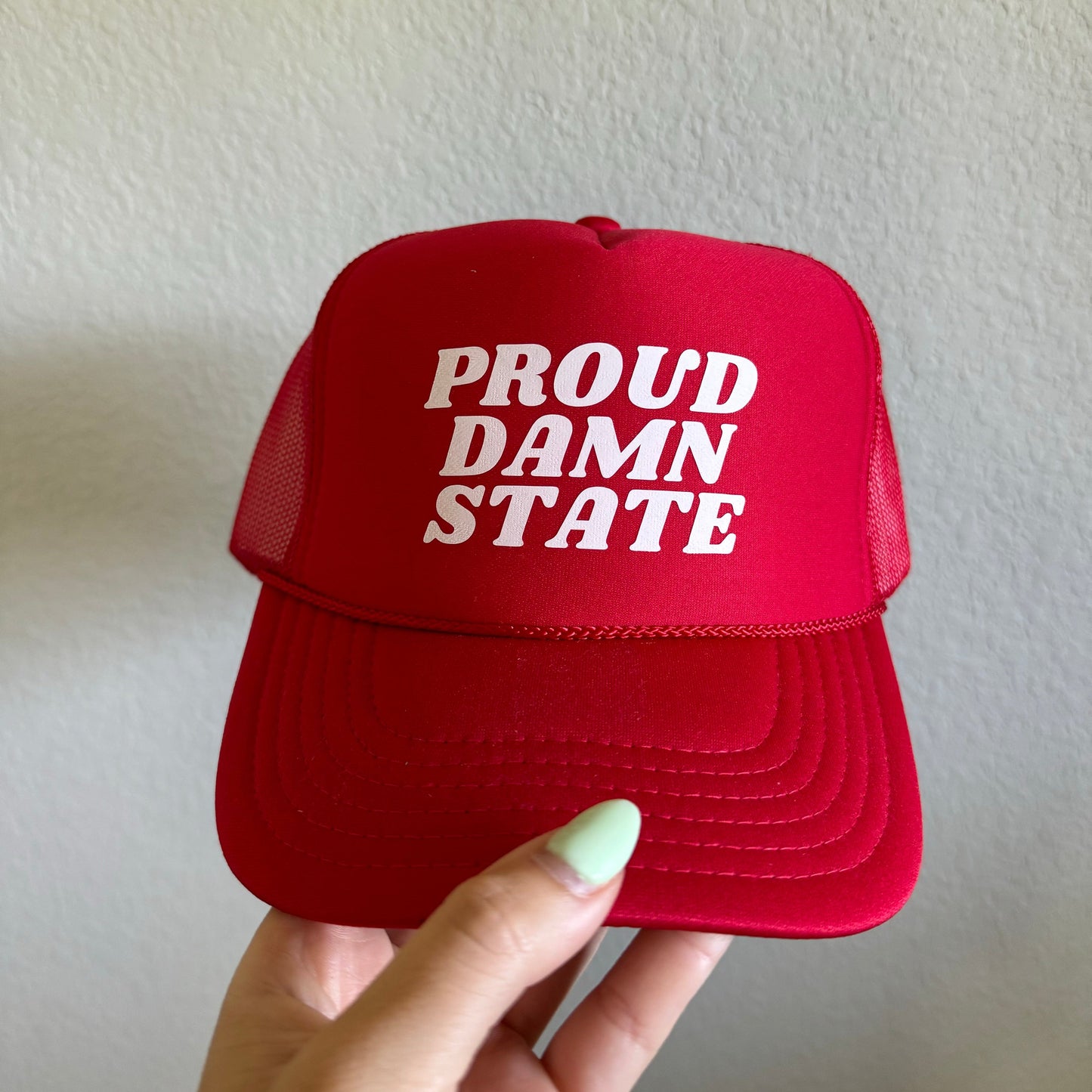 Proud Damn State Red Trucker Hat