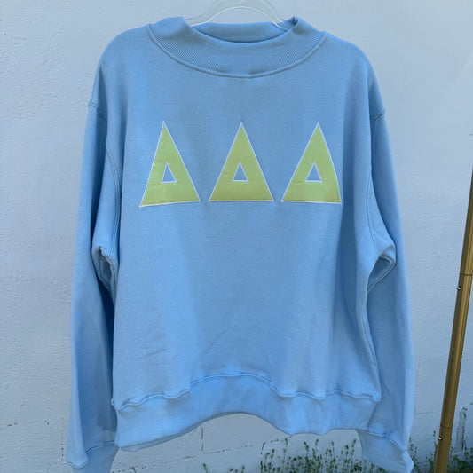 Tri Delta Letters Baby Blue + Lime Mockneck Sweatshirt