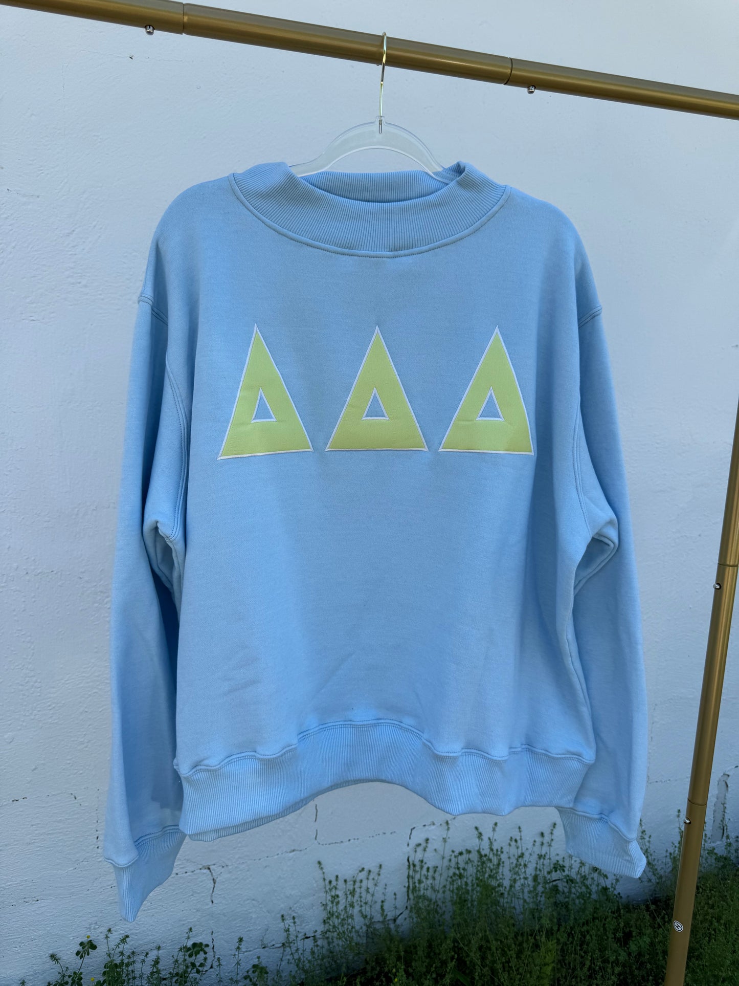 Tri Delta Letters Baby Blue + Lime Mockneck Sweatshirt