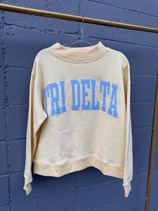 Tri Delta Butter Yellow Mockneck Sweatshirt - L/XL (small snag)