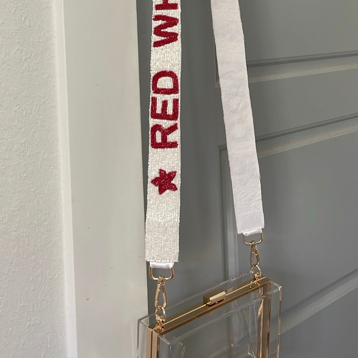 Red White and Woo Beaded Purse Strap