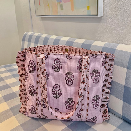 Genevieve Ruffle Quilted Tote Bag