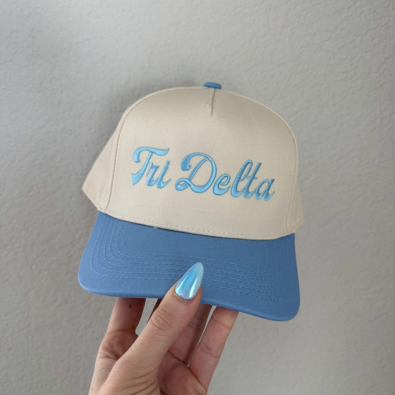 Tri Delta Groovy Vintage Trucker Hat- Baby Blue