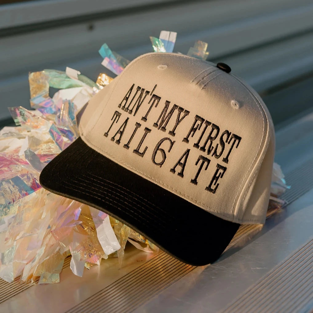 Ain't My First Tailgate Vintage Trucker Hat- Black/Khaki