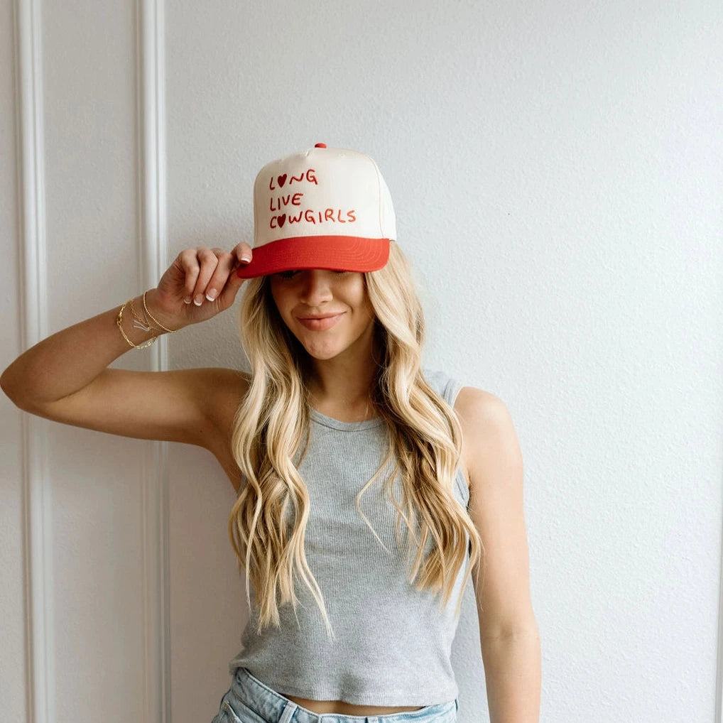 Long Live Cowgirls- Red/Cream Vintage Trucker Hat