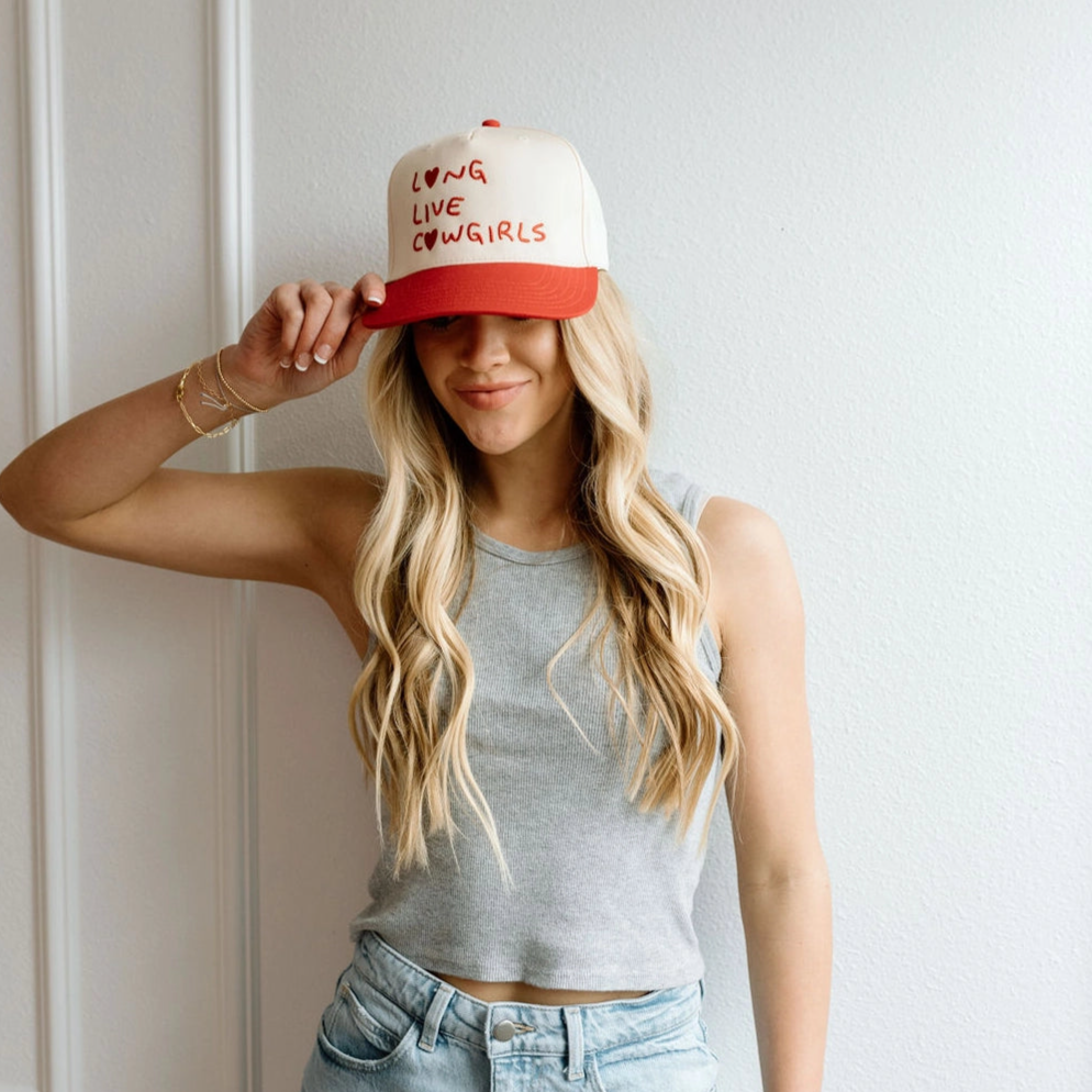 Long Live Cowgirls- Red/Cream Vintage Trucker Hat