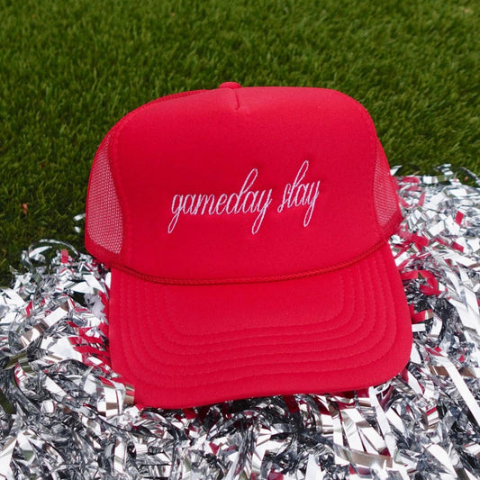 Red Gameday Slay Trucker Hat (Embroidered)